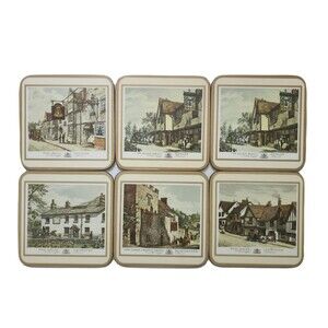 Pimpernel Set of 6 Coasters English Inns Cork with Box
